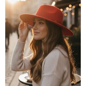 DESIGNER LACK OF COLOR RED WIDE BRIM FEDORA XLARGE